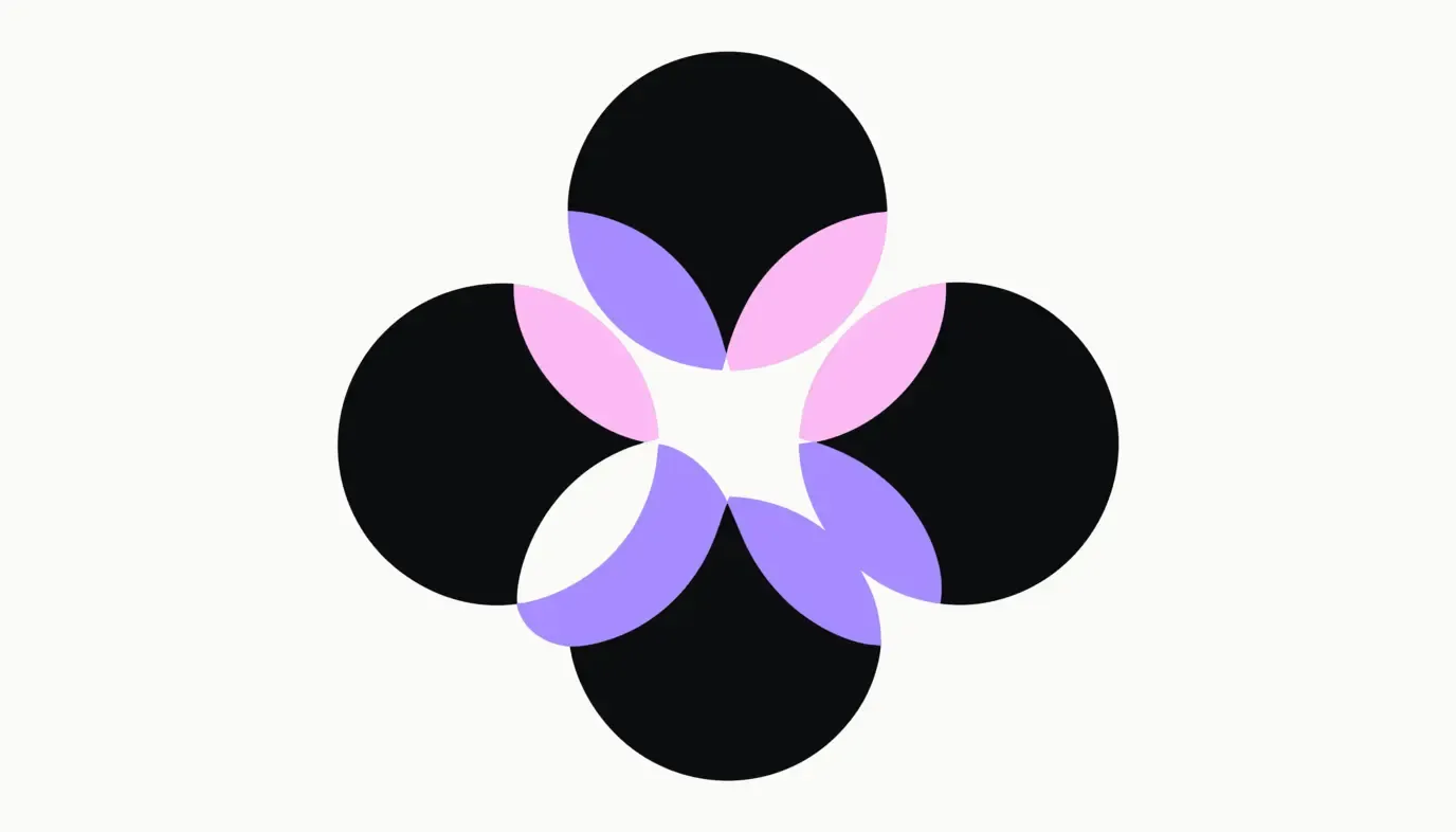Abstract graphic: four equally sized circles in a loose ring whose overlaps form lighter areas.