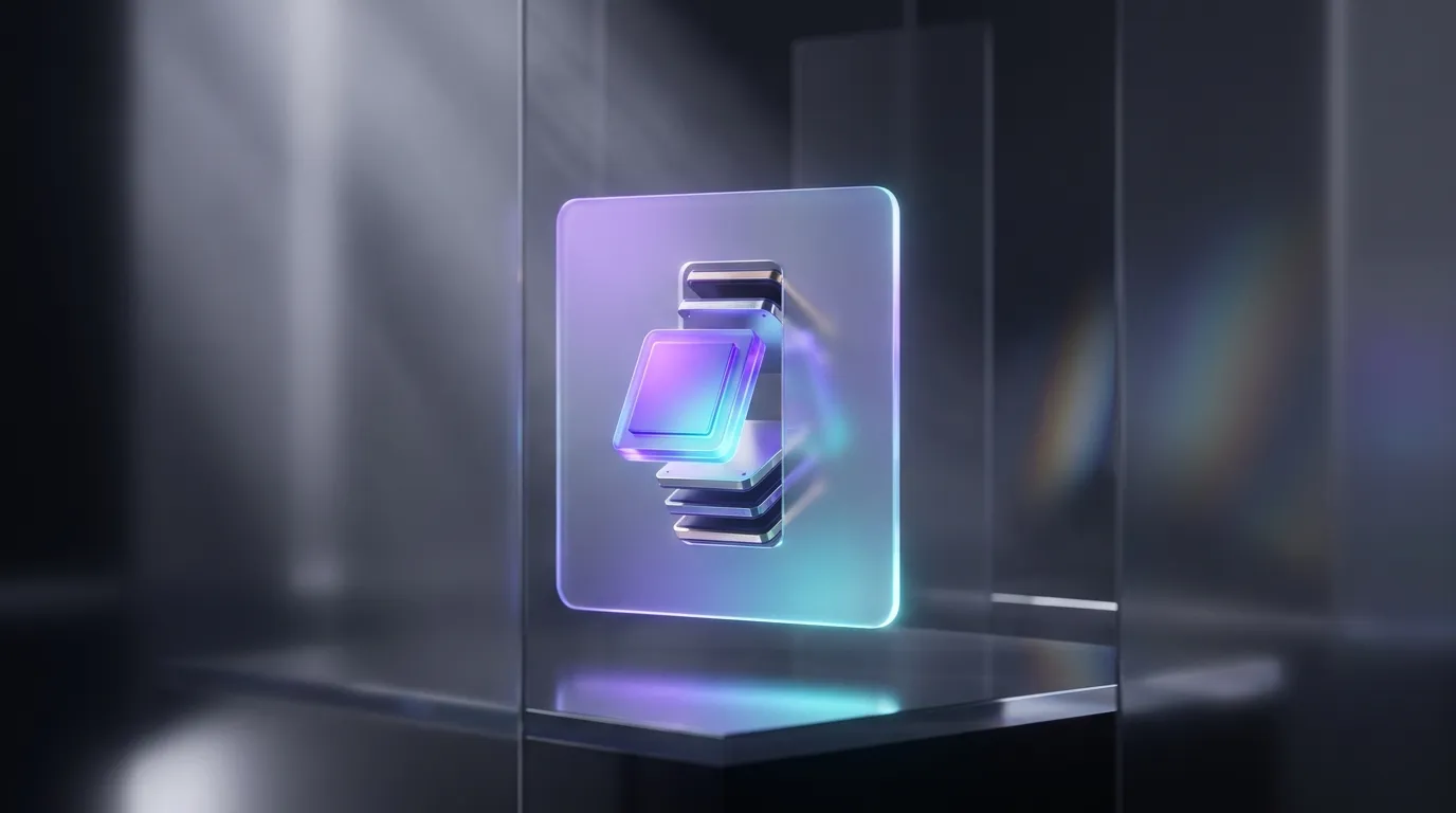 Abstraktes 3D-Symbol eines beleuchteten Chips als Sinnbild für KI-Technologie