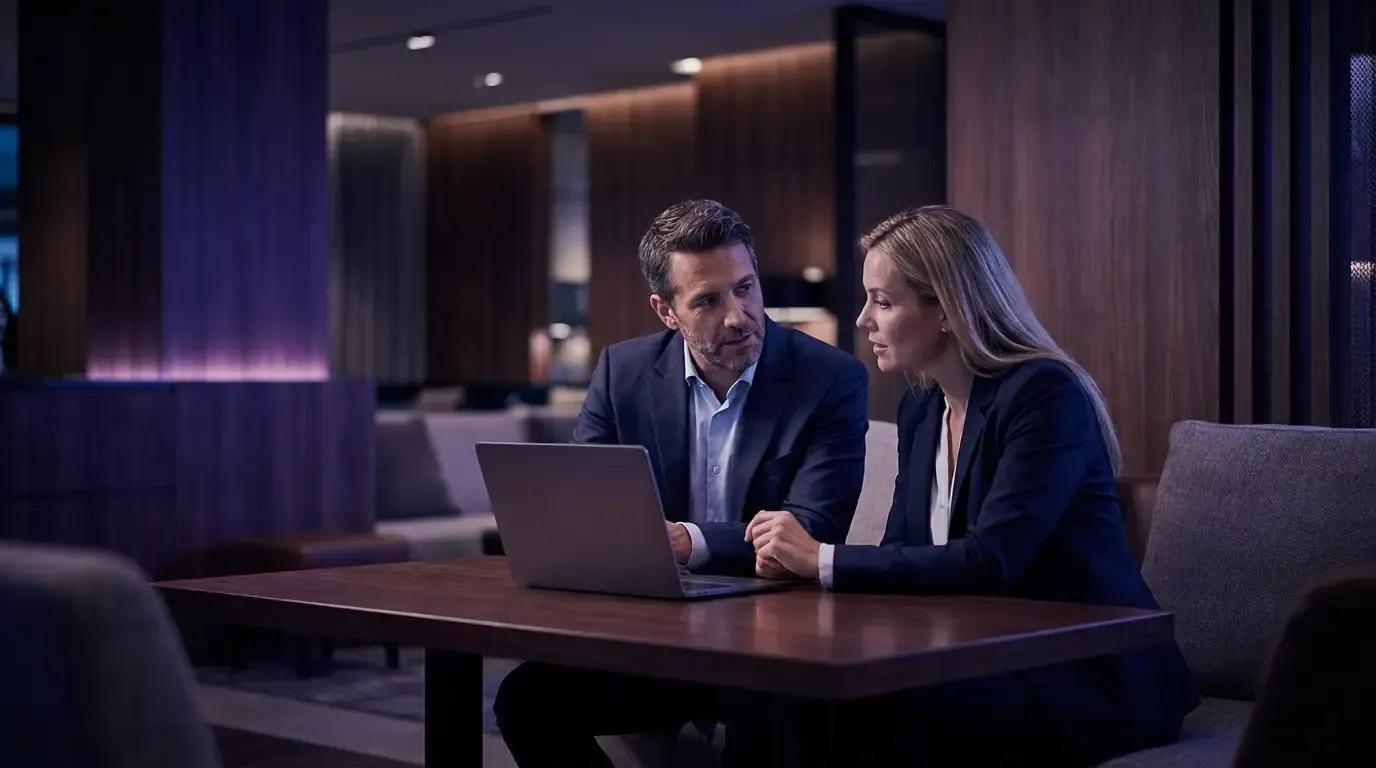 Practice scene: conversation between business partners in a B2B setting