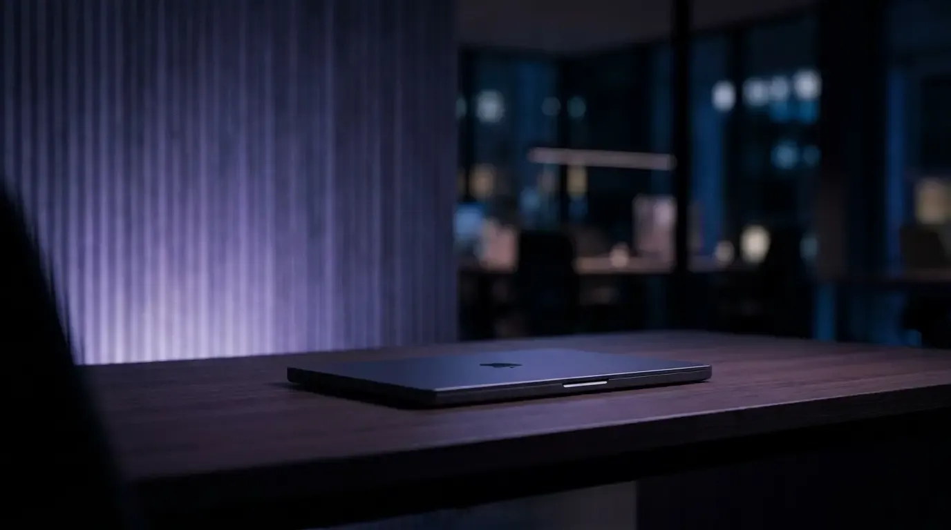 Focused workspace with a laptop and a tidy desk