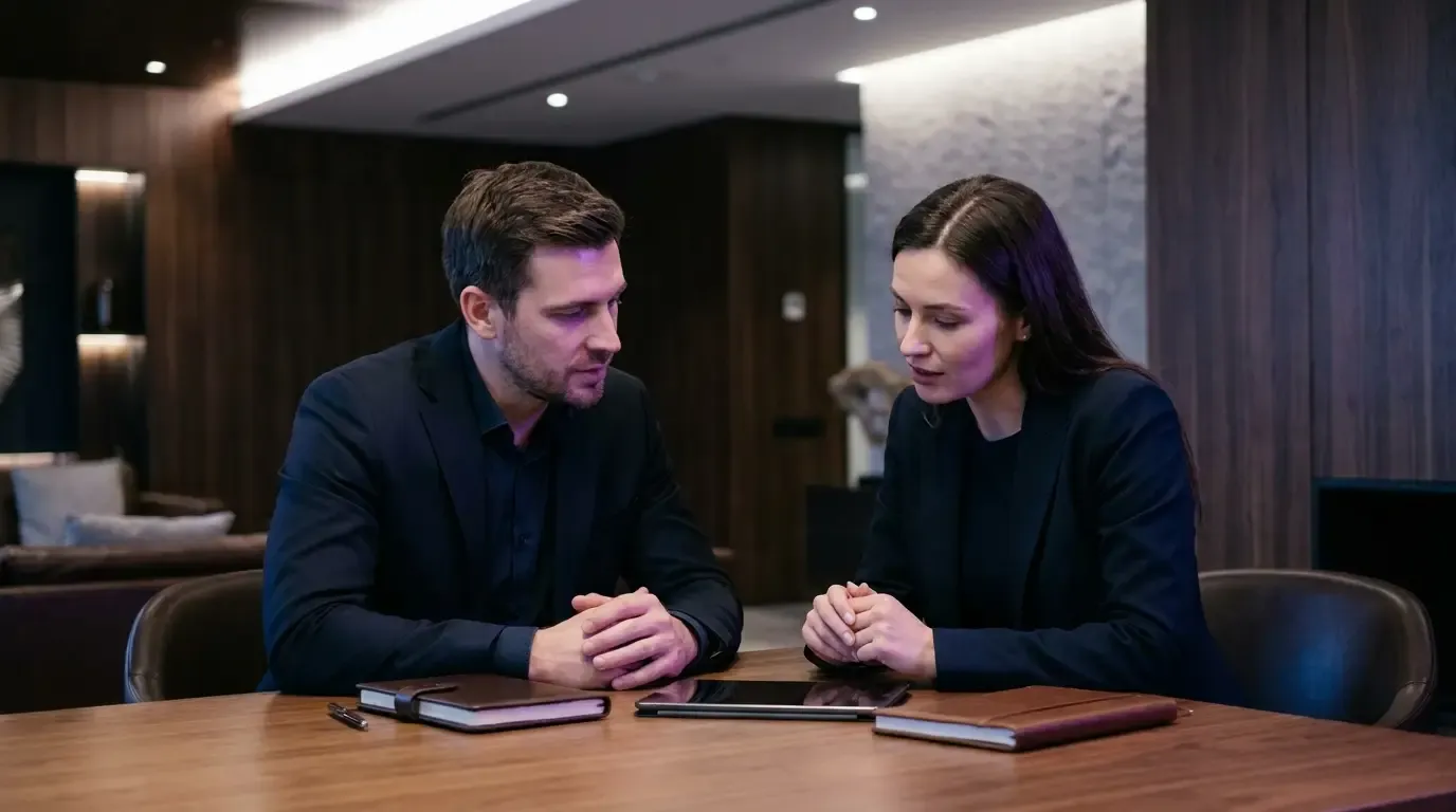 A consulting conversation between two people in a B2B context