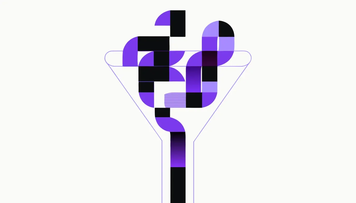 Abstract graphic: a smooth funnel from which a bright ribbon breaks out over the rim instead of sinking.