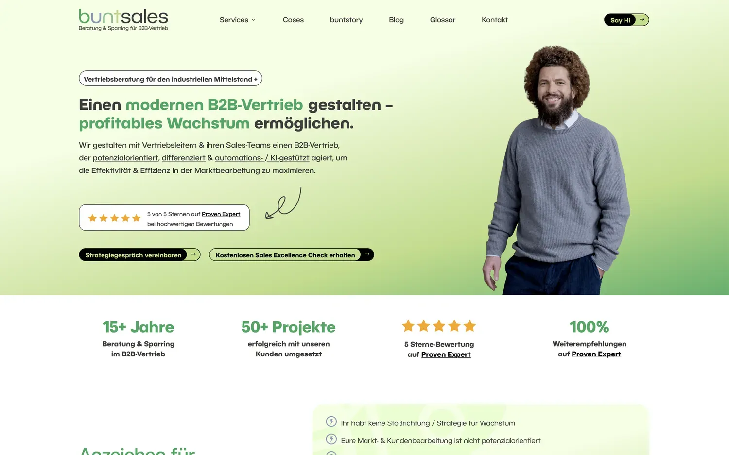 Website von buntsales, gebaut von Lilox