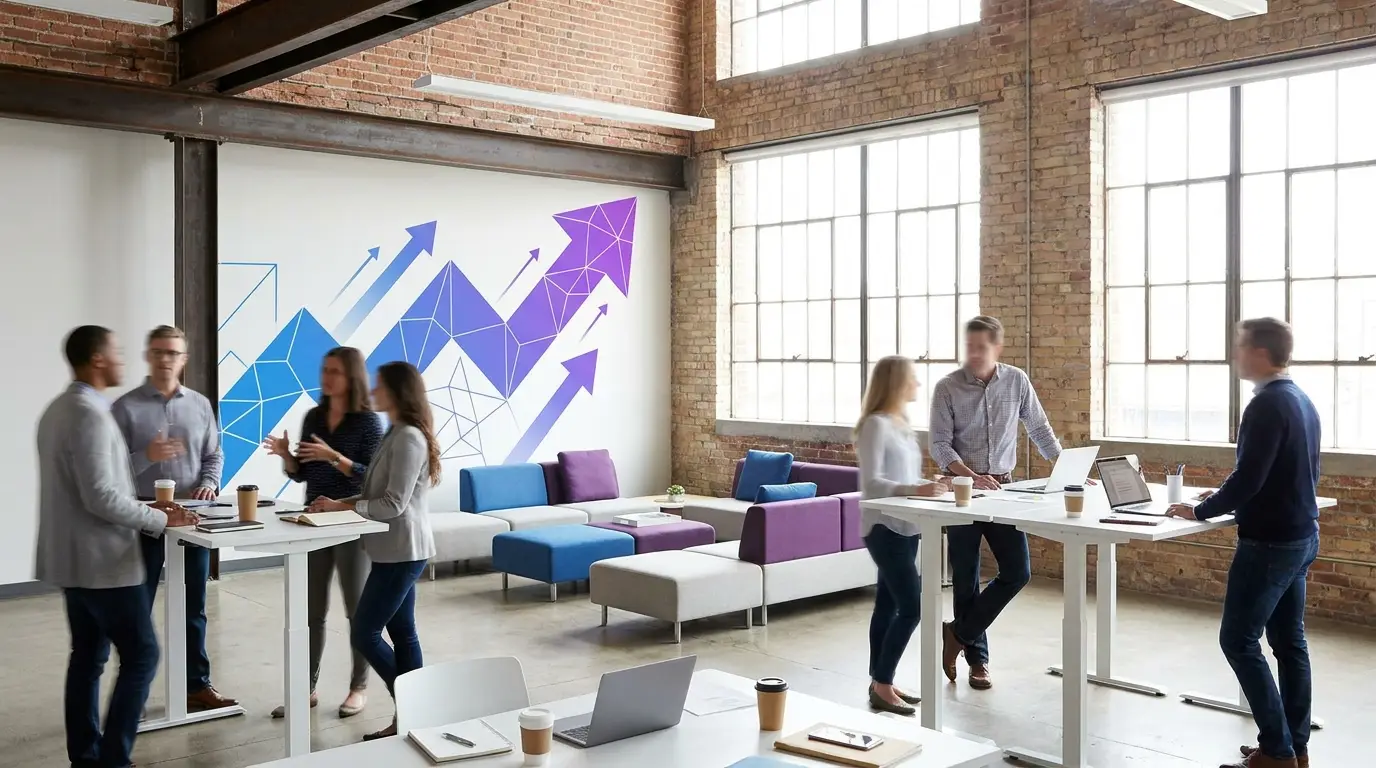 Helles Startup-Loft mit Wachstumsmotiven – Branche Startup & Scale-up