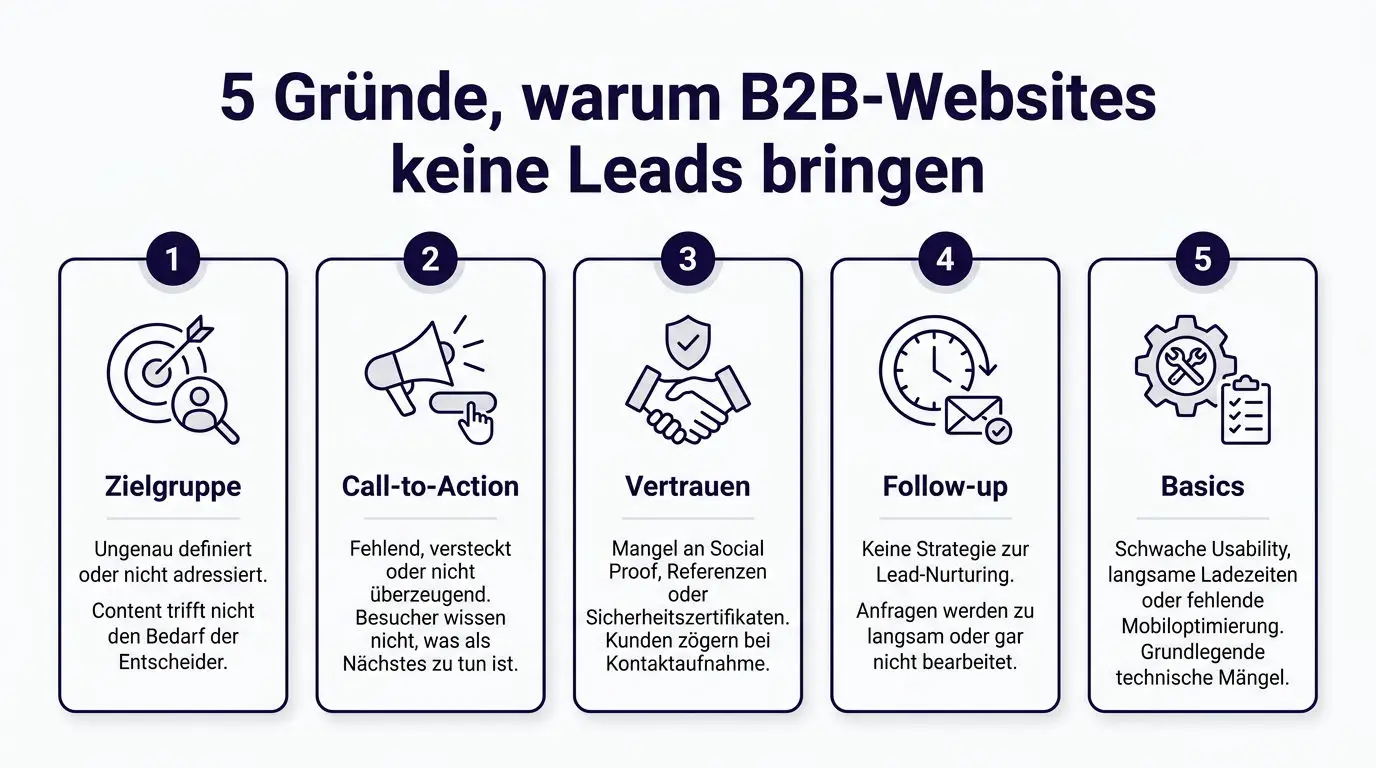 5 Gründe warum B2B-Websites keine Leads bringen Infografik: 5 Gründe, warum B2B-Websites keine Leads bringen