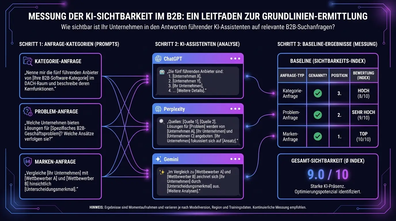 Infografik: Baseline-Messung der GEO-Sichtbarkeit in KI-Suchen
