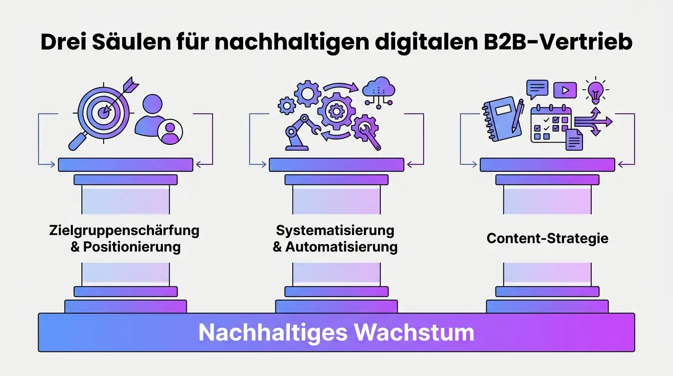 Drei Säulen für nachhaltigen digitalen B2B-Vertrieb (Infografik) Infografik: Drei Säulen für nachhaltigen digitalen B2B-Vertrieb