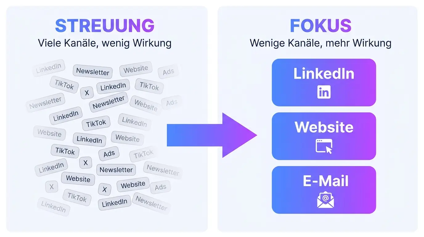 Streuung vs. Fokus – Kanalfokus im B2B Infografik: Streuung vs. Fokus – Kanalfokus im B2B-Marketing